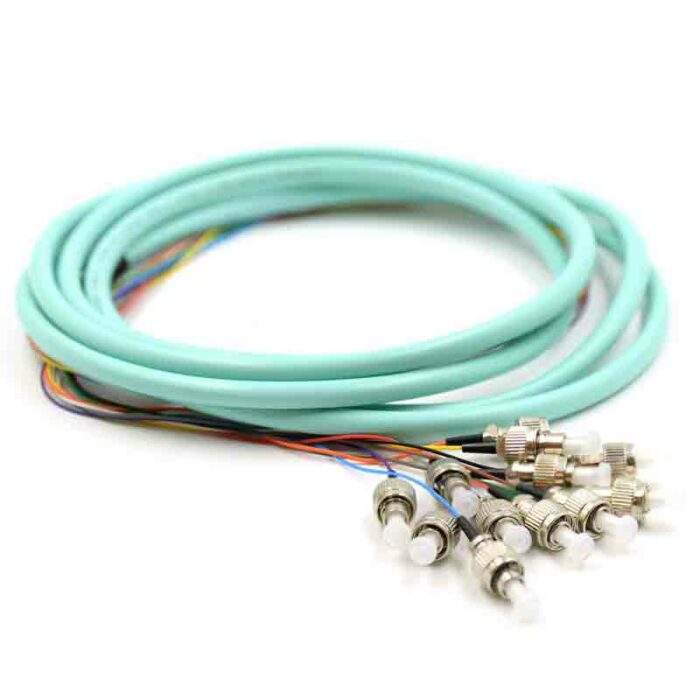 Fiber Pigtail, 12f LC/PC, OFNR, Multimode 50um, 10 Gig/OM4, 3 Meter, aqua